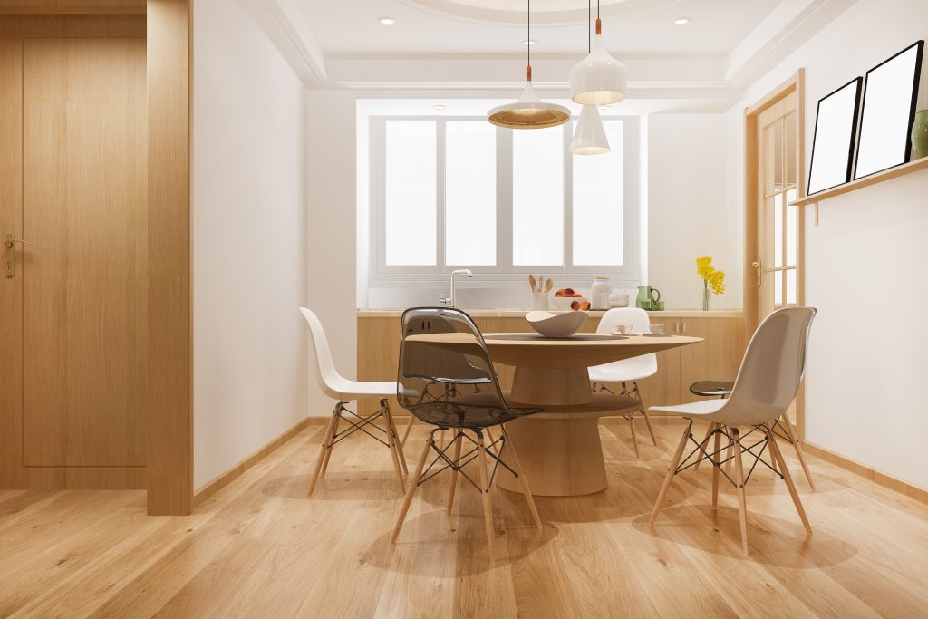 3d rendering dining set in modern scandinavian kitchen